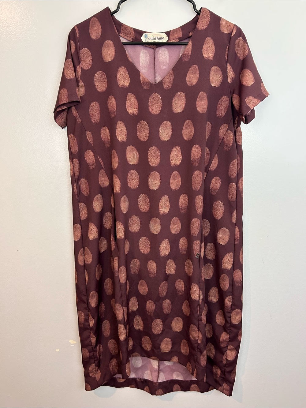 Ottod'Ame Anthropolgie Plum Fingerprint Short Sleeve V-neck Shift Dress Size 6